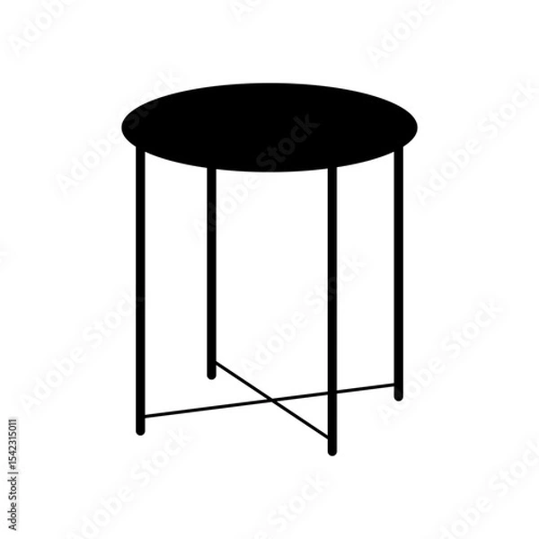 Fototapeta Illustration of a simple black round side table with thin legs on a white background shown in full view