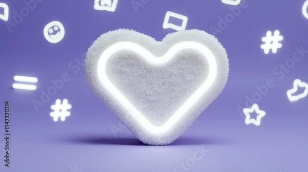 Obraz Plush Heart Shape with Neon Glow on Soft Purple Background