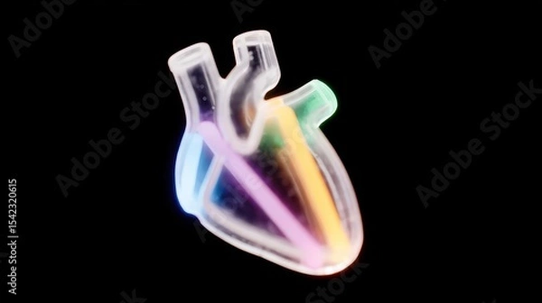 Obraz Colorful Heart Model with Neon Glow on Black Background