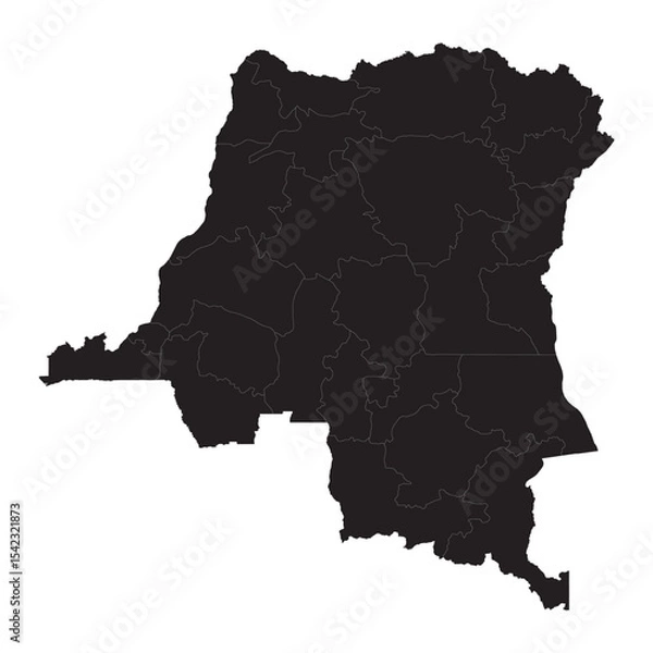 Obraz High-detail vector map of Democratic Republic of the Congo with provinces, cities, rivers, and geographic features