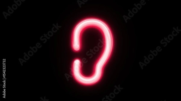 Obraz Neon Outline of Ear in Bright Pink Glow Against Dark Background