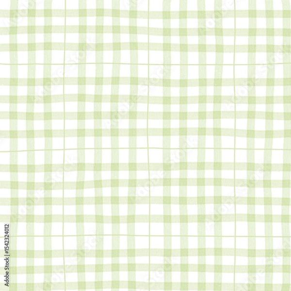 Fototapeta Sage Green Plaid Gingham Madras Check Hand Drawn Background Pattern Overlay