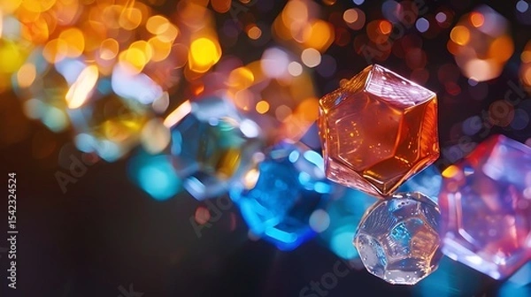 Fototapeta Colorful geometric shapes with bokeh background.