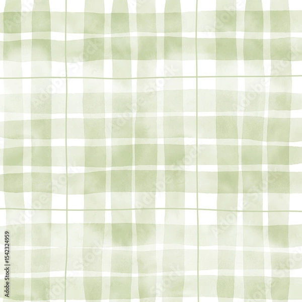 Fototapeta Sage Green Plaid Gingham Madras Check Hand Drawn Background Pattern Overlay