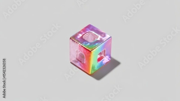Obraz Colorful Transparent Cube with Light Reflections on Gray Background