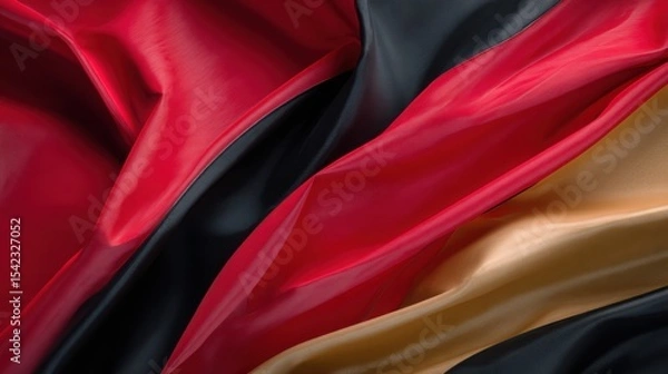 Obraz Luxury fashion-inspired abstract background with dramatic folds of fabric in bold red, gold, and black, sharp lighting, shadows creating depth
