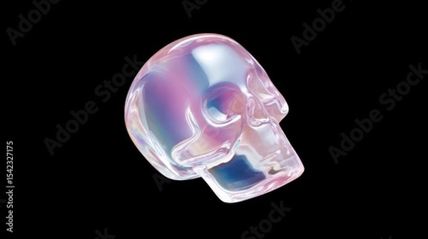 Obraz Colorful Transparent Skull Sculpture on Black Background
