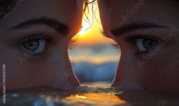 Obraz Two People's Faces Framing A Sunset Over The Ocean