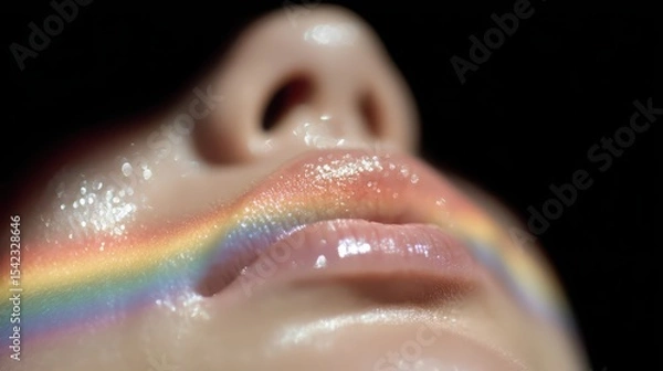Obraz Close-Up of Lips with Rainbow Makeup Creating a Bold Statement