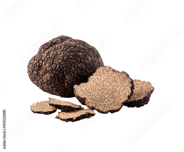 Fototapeta Exquisite black truffle with sliced pieces for culinary delights