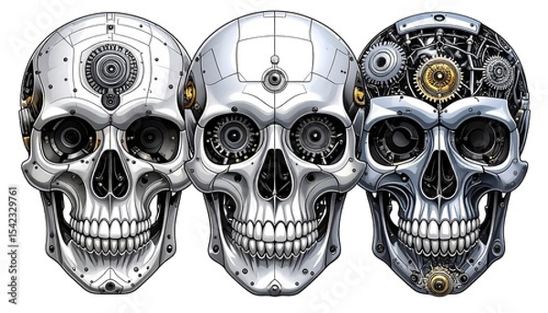 Obraz Robotic Skulls with Mechanical Heads.