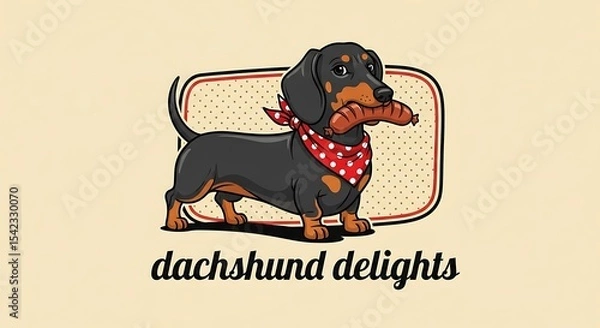 Obraz Adorable Dachshund Dog Carrying a Sausage in its Mouth Wearing a Red Bandana
