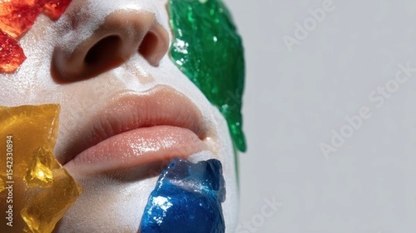 Obraz Creative close-up of lips and colorful face paint on skin