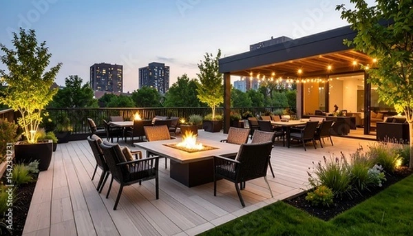 Obraz Rooftop Terrace Evening City View.