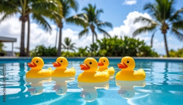 Obraz Rubber Ducks in Tropical Pool.