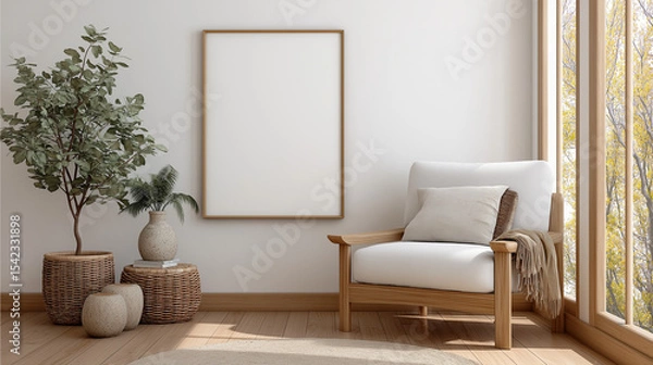 Fototapeta Cozy Interior Poster Frame Mockup for Design Projects