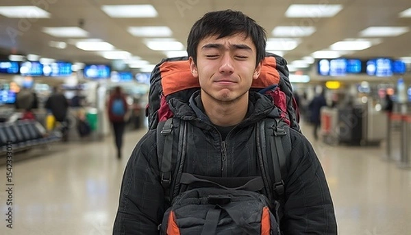 Obraz Young Person With Baggage In Crowded Transportation Hub