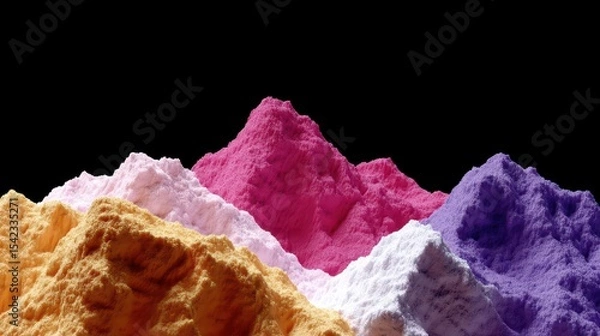 Obraz Colorful Piles of Powdered Pigments Against a Dark Background