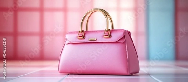 Fototapeta Elegant Pink Handbag on Tiles: A Studio Shot