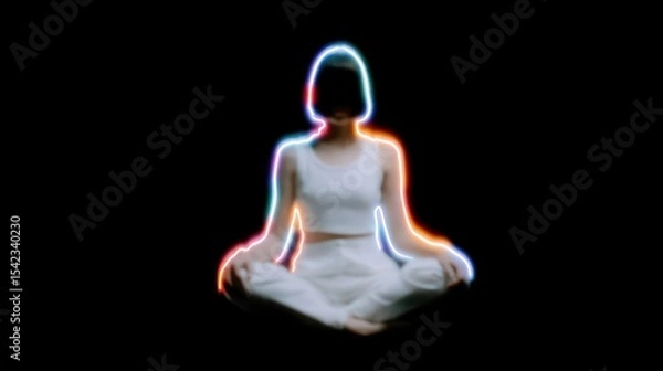 Obraz Meditation silhouette with glowing outline in dark background