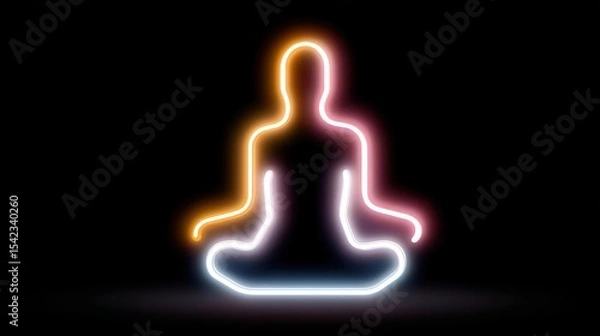 Obraz Neon Glow Meditation Silhouette in Dark Background for Tranquility