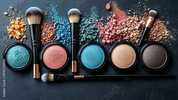 Fototapeta Stunning Makeup Palette: Eyeshadows, Blushes, and Brushes