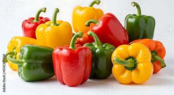 Fototapeta A group of colorful bell peppers isolated on white background