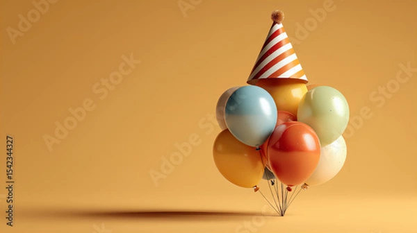 Fototapeta Pastel Balloons and Party Hat on Orange Background