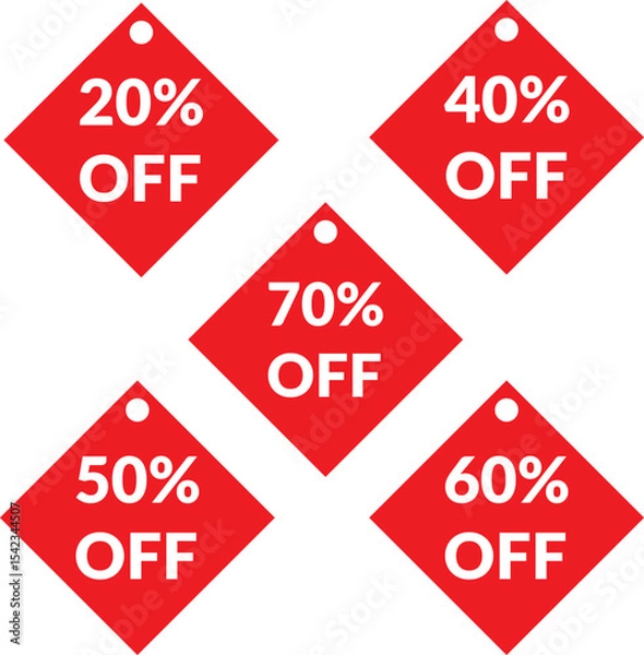 Fototapeta A vector set of red sale discount labels, tags, and buttons for business promotion