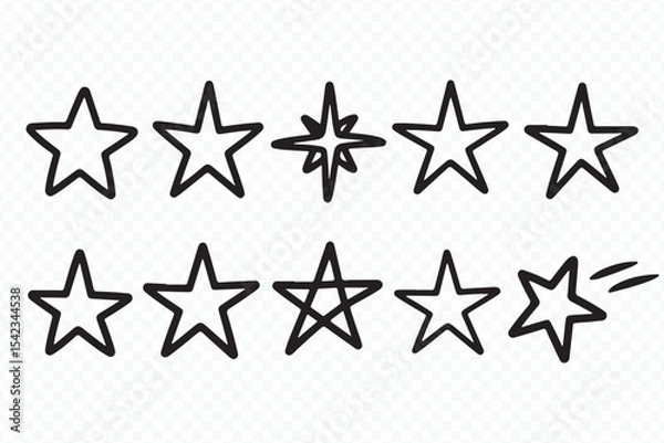 Obraz Set of Black Star Icons in Outline and Doodle Styles Vector