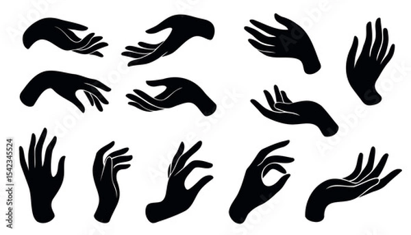 Obraz Set of various black silhouette woman hands.  collection of female hands of different gestures. Trendy minimal style for logos, prints, designs, illustrations.