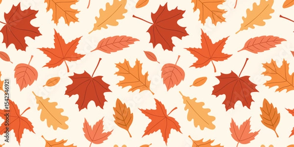 Obraz Seamless vector cozy pattern with autumn red, orange, and yellow leaves