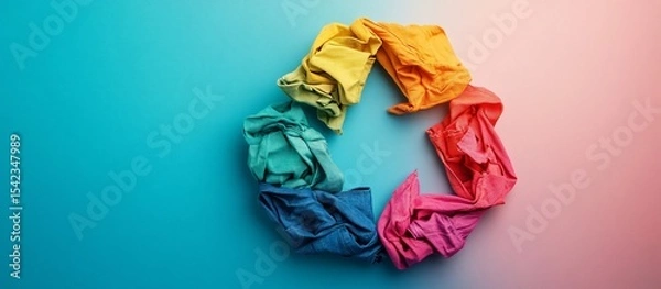Fototapeta Rainbow Recycle: Colorful Fabric Arranged in a Circular Pattern