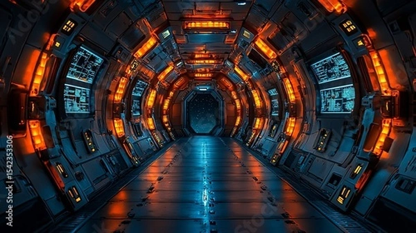 Fototapeta Futuristic Spaceship Corridor: A Journey Through the Cosmos
