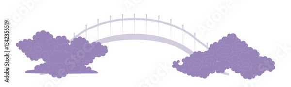 Obraz Qixi Festival magpie bridge, fluffy clouds illustration, isolated vector. Hand drawn flat style design. Traditional Chinese holiday clip art element. China Valentines Day