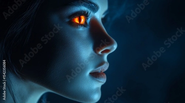 Fototapeta Enigmatic Gaze: A Woman's Profile with Glowing Eyes