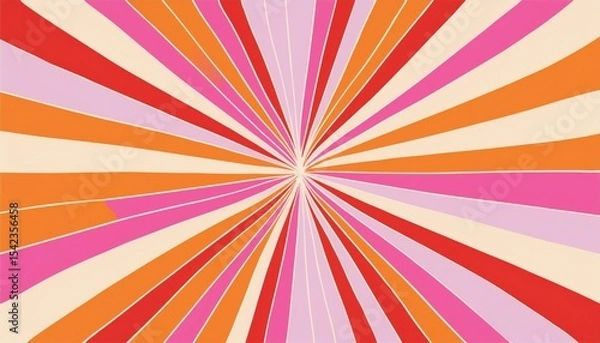 Fototapeta vibrant retro sunburst background with radial stripes in red, orange, pink, and beige tones for web design, branding, poster, wallpaper, or packaging use

