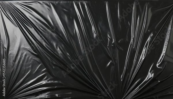 Fototapeta shiny black plastic texture with dynamic diagonal wrinkles and high gloss reflections for edgy web design, modern print media, or futuristic branding visual

