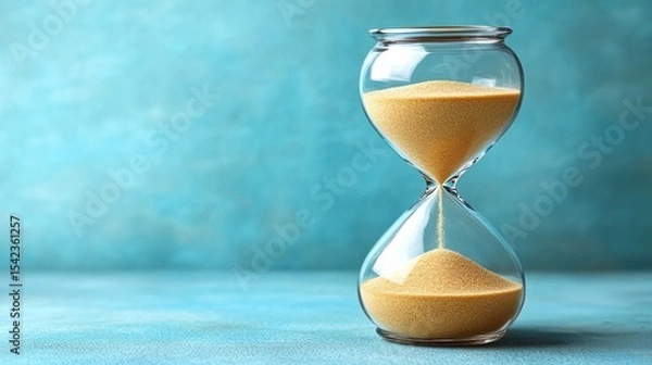 Fototapeta Time Passing: An Hourglass Against a Teal Background