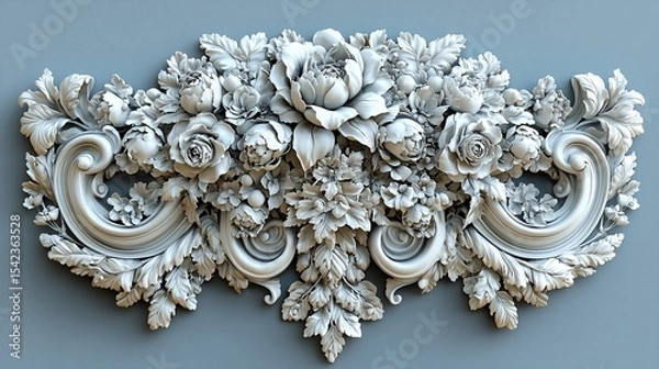 Fototapeta Intricate 3D Render of  Floral Rococo Ornament