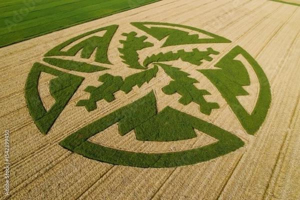 Obraz Precision Farming Technology Creates Stunning Geometric Patterns in Crop Fields: Aerial Photo Series.