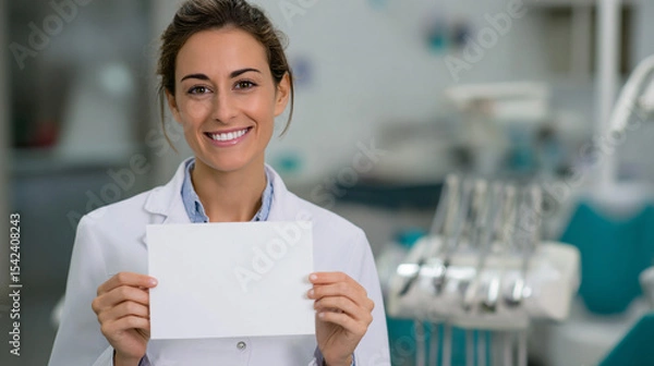 Obraz Smiling Dentist Holding Blank Card
