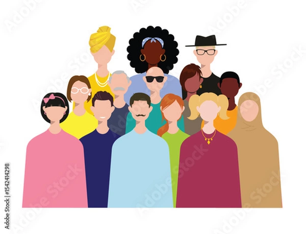 Fototapeta Group of abstract diverse people illustration design