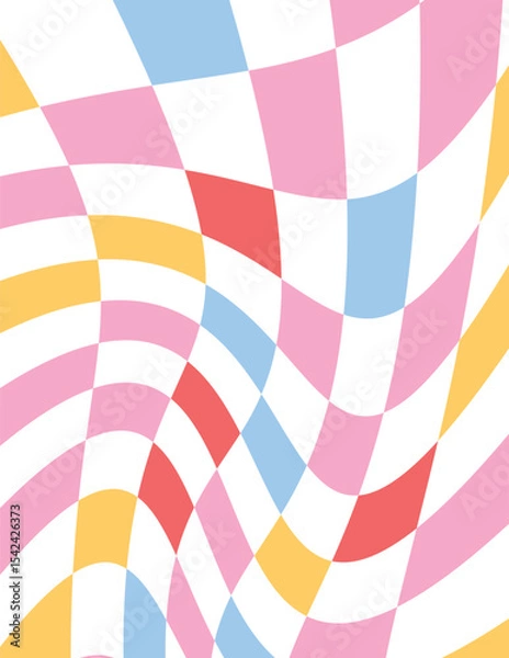 Fototapeta Distorted checkered grid, colorful warped squares, trendy geometric wallpaper, fun and energetic background