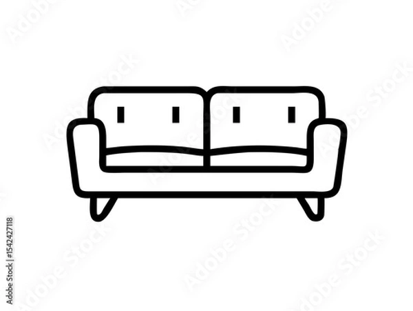 Fototapeta Scandinavian Sofa Line Art Vector - Minimalist Outline Icon for Interior Design & Apps