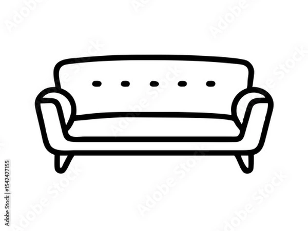 Fototapeta Scandinavian Sofa Line Art Vector - Minimalist Outline Icon for Interior Design & Apps