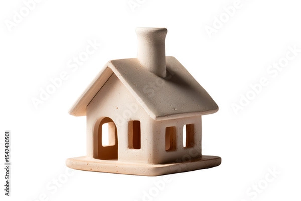 Fototapeta A small, decorative ceramic house model features a chimney and windows