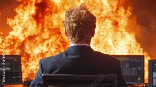 Obraz Businessman Ignored Fire Disaster Control Room