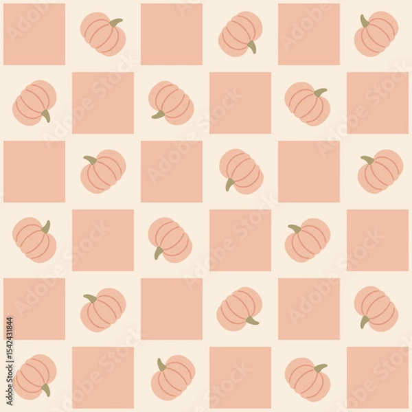 Fototapeta Pumpkin checkered seamless vector pattern with soft orange squares and fall harvest design