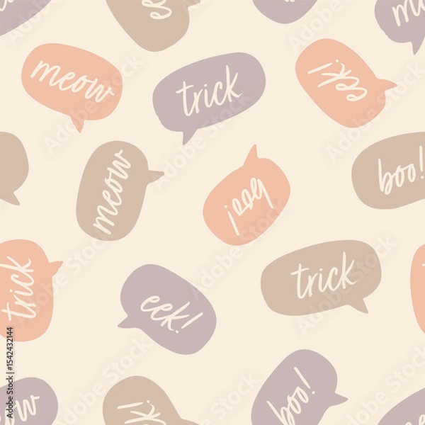 Fototapeta Pastel Halloween speech bubble seamless vector pattern with spooky text for kids and seasonal design